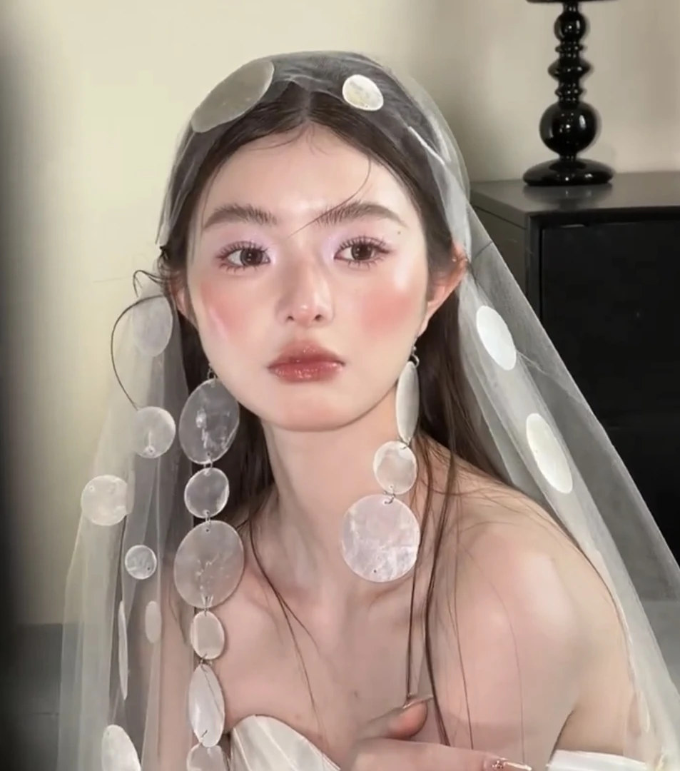 沁心 天然贝壳头纱耳饰 手工系列