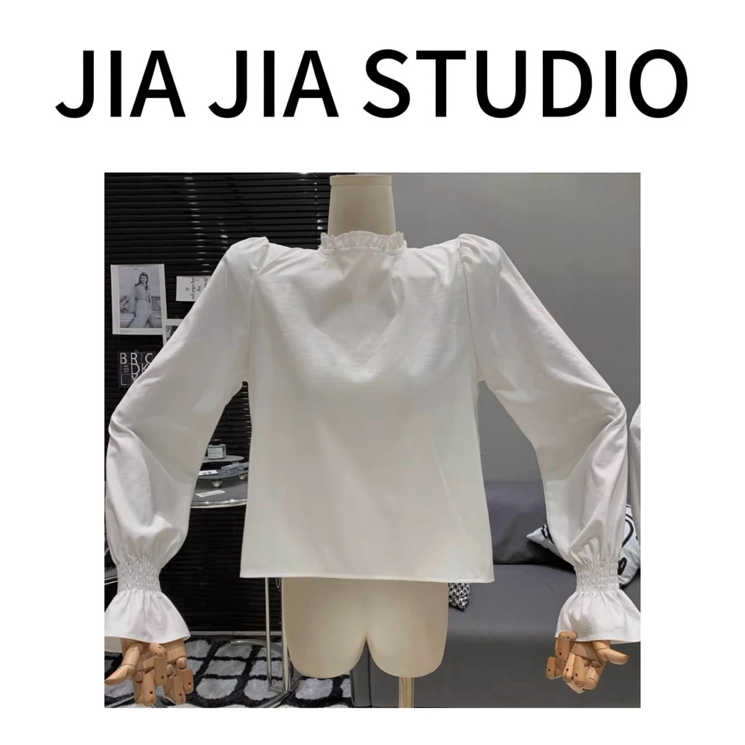 嘉嘉推荐#2022款 法式气质优雅木耳边百搭衬衫