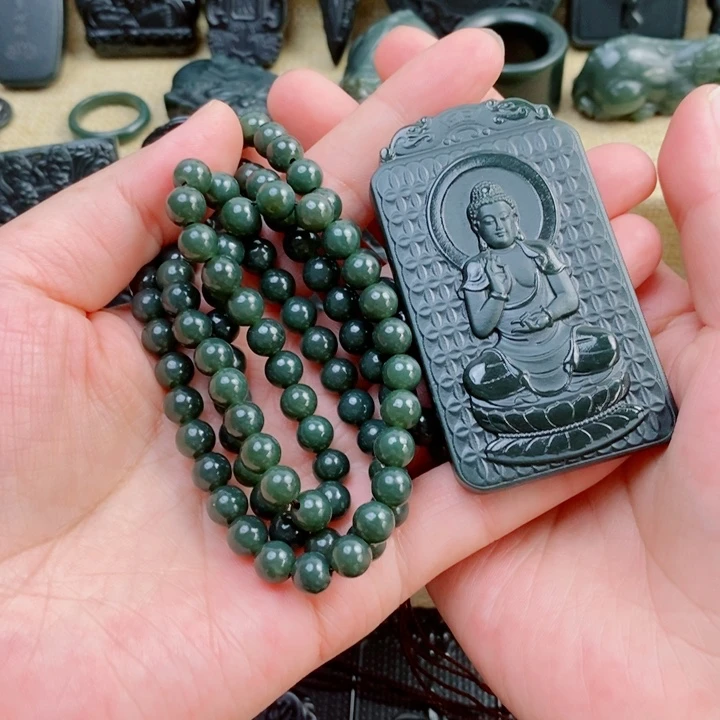 和田玉（青玉）未镶嵌颈饰勇****6双面雕刻