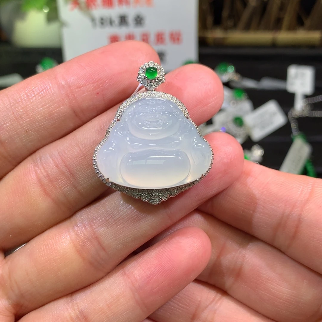 【闪购商品】翡翠吊坠(不含链)18K金镶嵌佛公