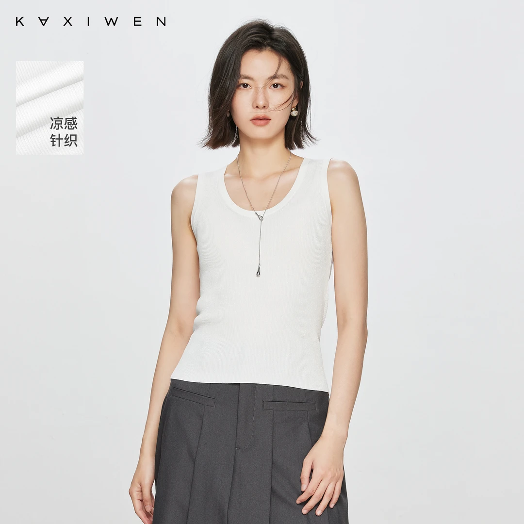 【女乔专属】简约高级感针织背心圆领白色无袖上衣D07AZN7512