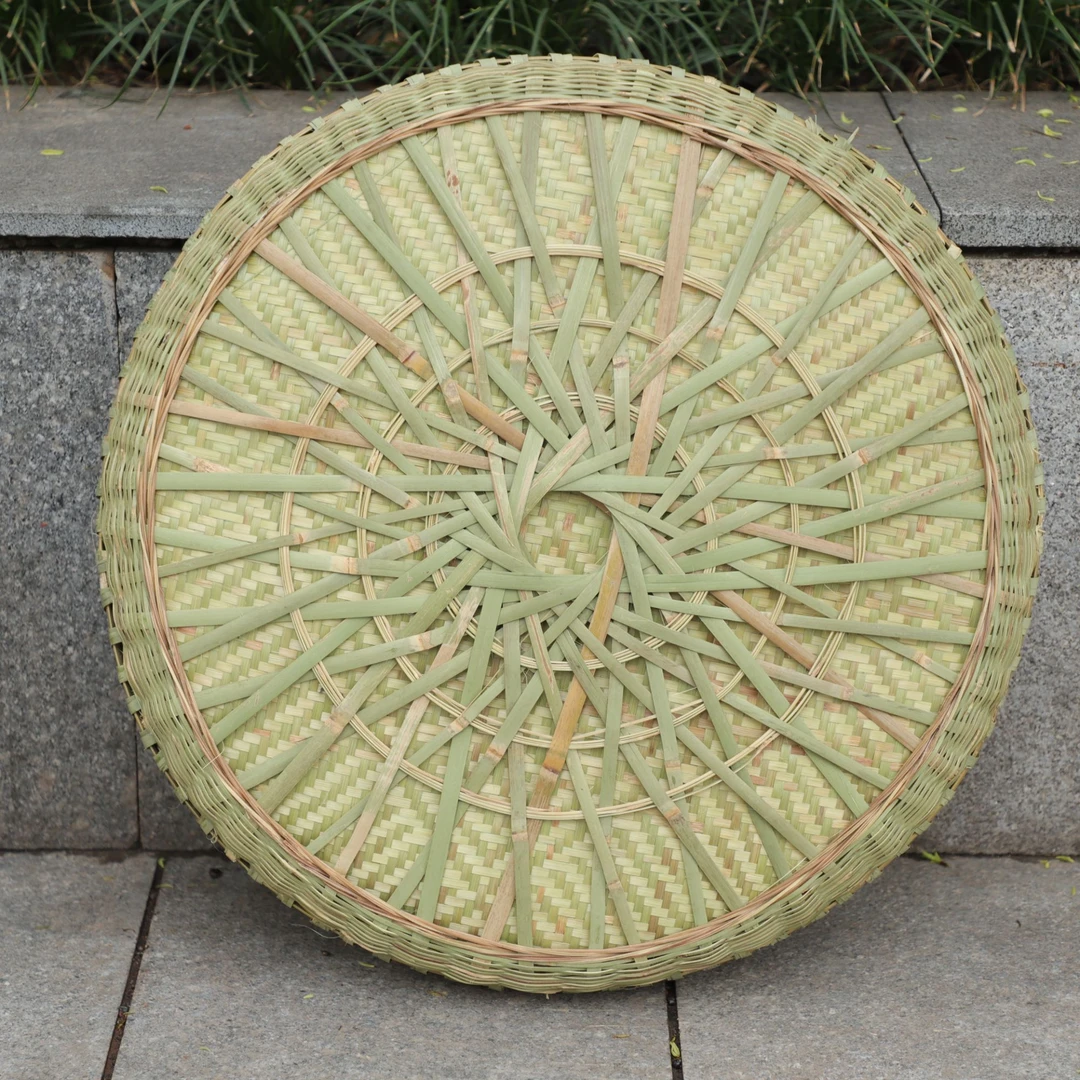 直径50cm花纹篮盘手工编织纯竹子晾晒粮食老式双层竹编制品簸箕