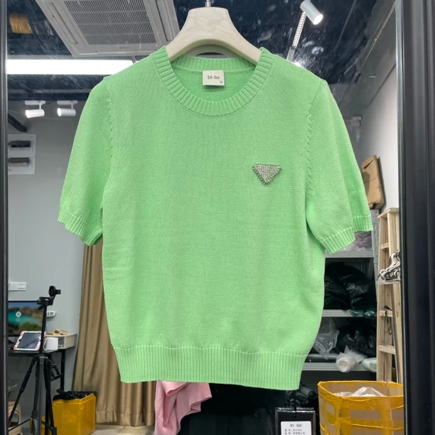 短袖正常常规针织套头毛衣针织衫修身圆领小衫 21018