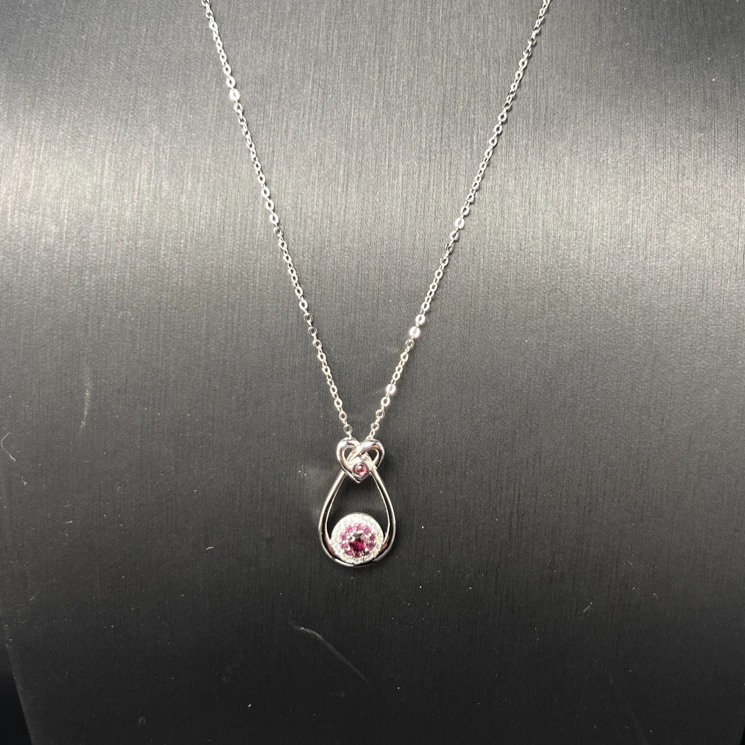 S925银石榴石爱心水滴项链 （多样性发一件）