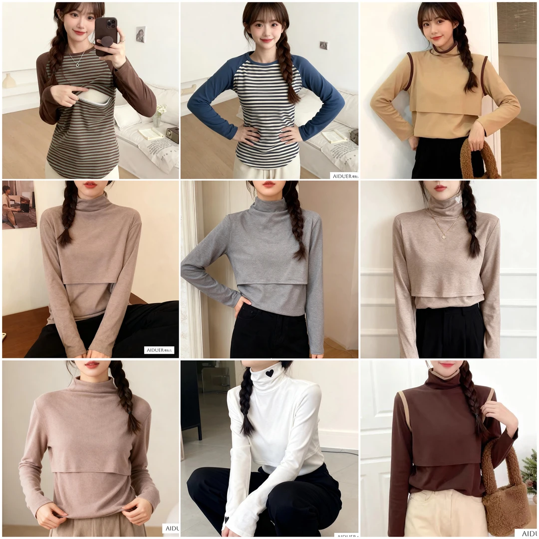 高领德绒加厚哺乳期打底内搭冬季外出辣妈上衣服喂奶外穿秋衣穿搭