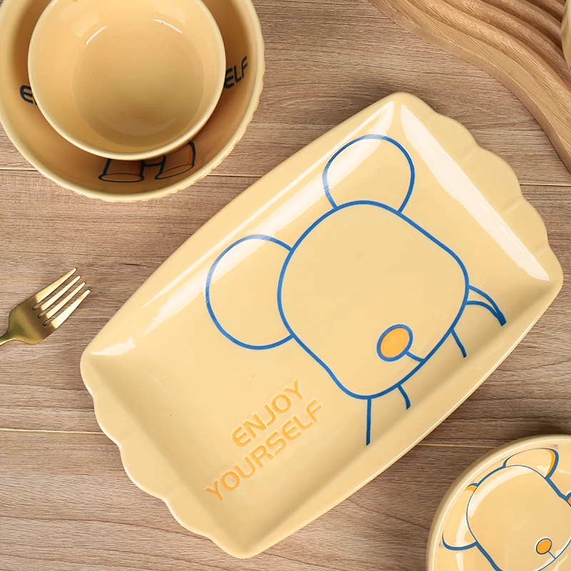 暴力熊陶瓷餐具可爱鱼盘卡通盘1个装家用餐厅可爱实用盘子