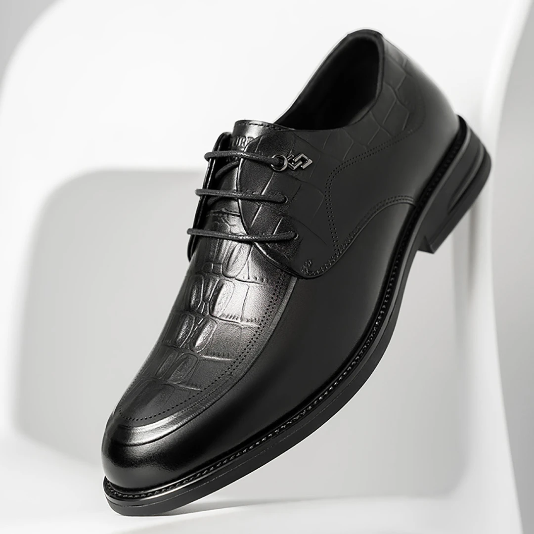 230号【头层牛皮】男士商务正装皮鞋压花系带百搭德比鞋男皮鞋