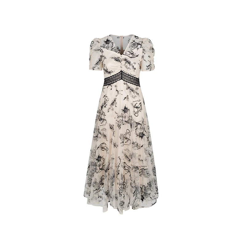 【品牌】商场同款夏季新品重工网布绣花连衣裙N194B42828