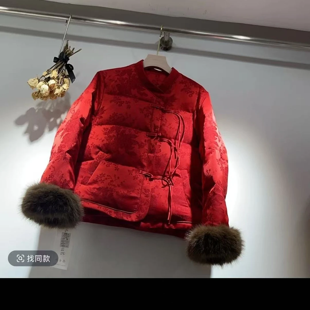 流苏盘扣亏钱处理棉服女2024年冬季新款奢华提花外套