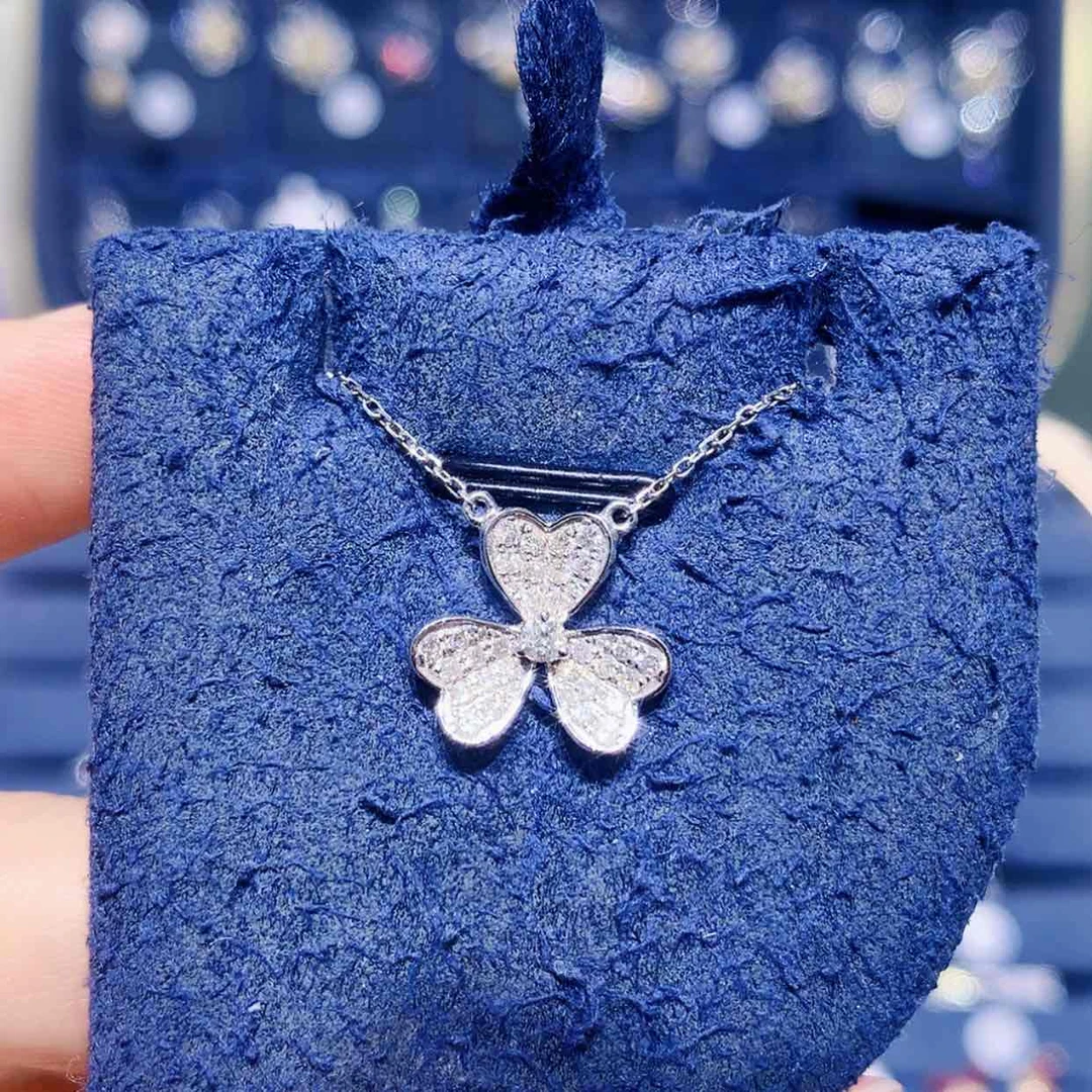 【闪购商品】颈饰18K金镶嵌钻石满钻三叶草项链