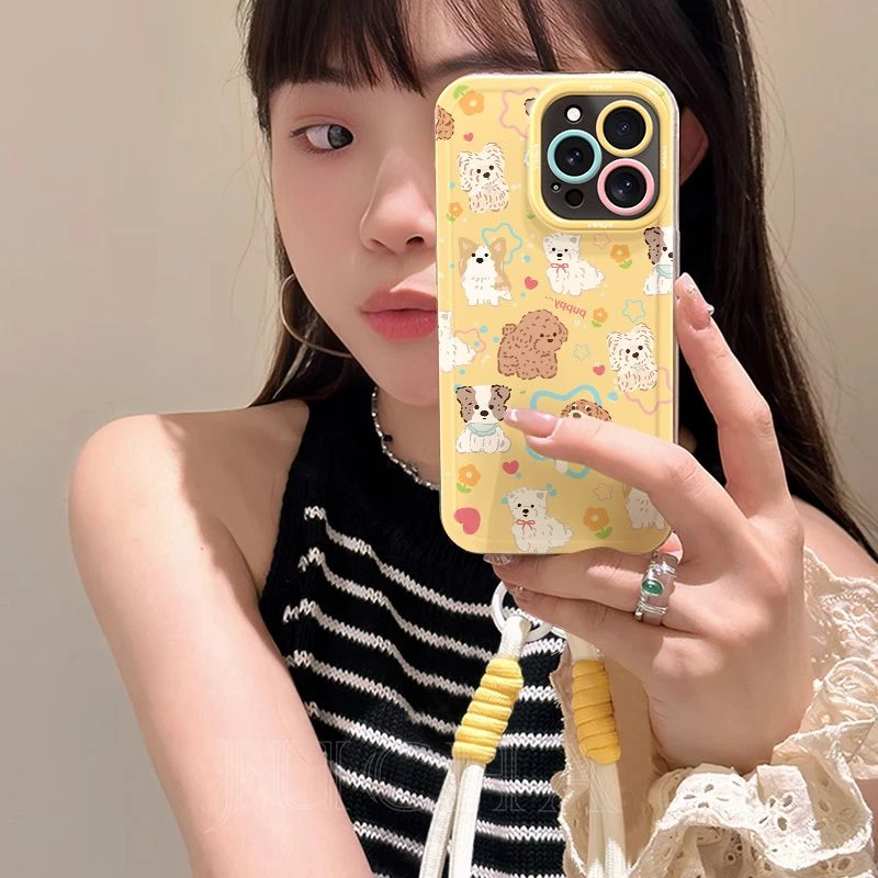 卡通涂鸦小狗适用苹果16pro手机壳卡通可爱红米新款华为OPPO荣耀