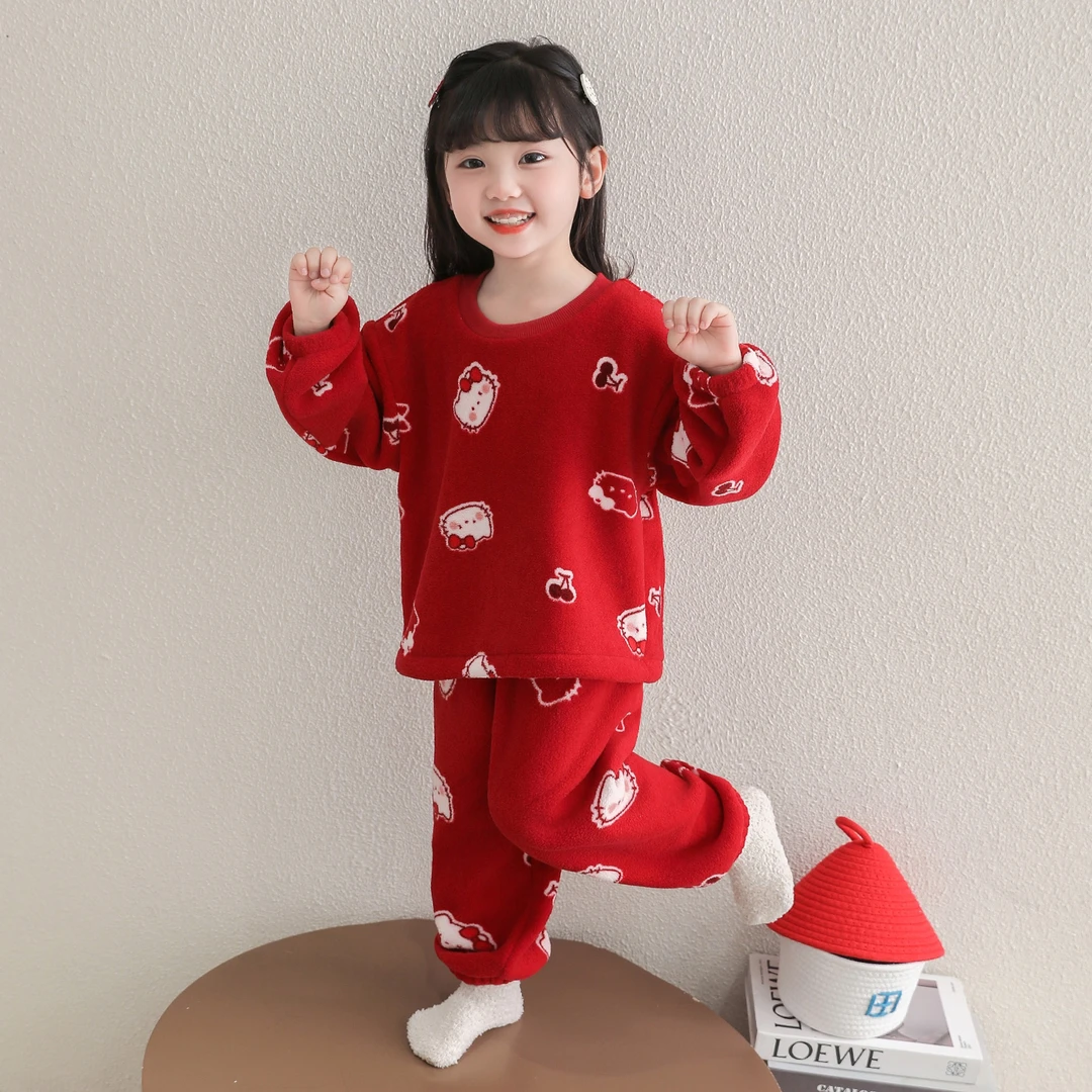 儿童珊瑚绒睡衣女孩秋冬季加厚2025新款宝宝法兰绒套装女童家居服