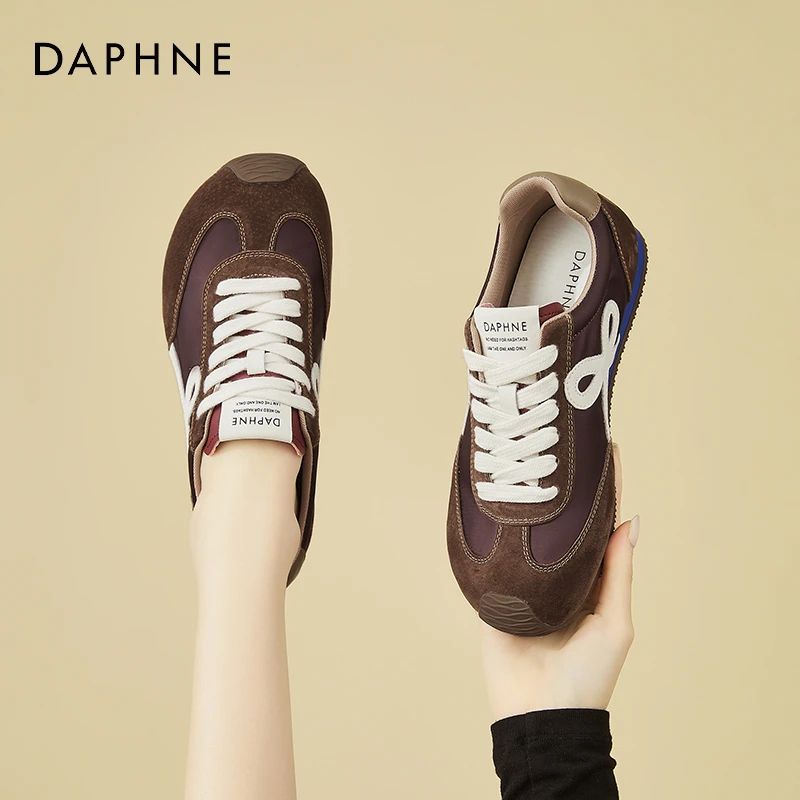 达芙妮复古德训鞋女2025春季新款百搭美拉德运动鞋棕色厚底阿甘鞋