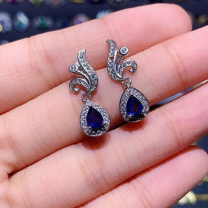 银S925镶嵌耳饰蓝宝石
