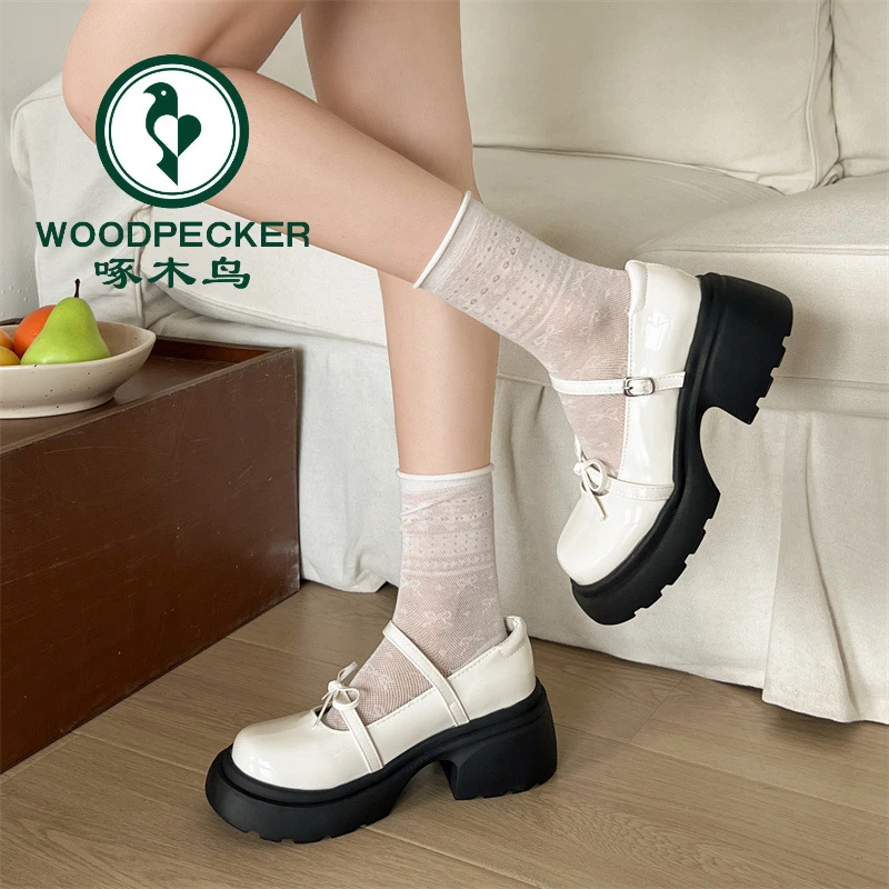 啄木鸟日系jk学院风黑色小皮鞋配裙子2025新款可爱蝴蝶结玛丽珍鞋