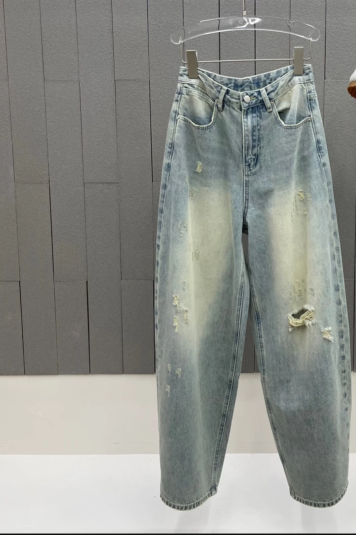 鑫燃KIKI 复古高级感破洞牛仔裤 711135 711136 7+（F）