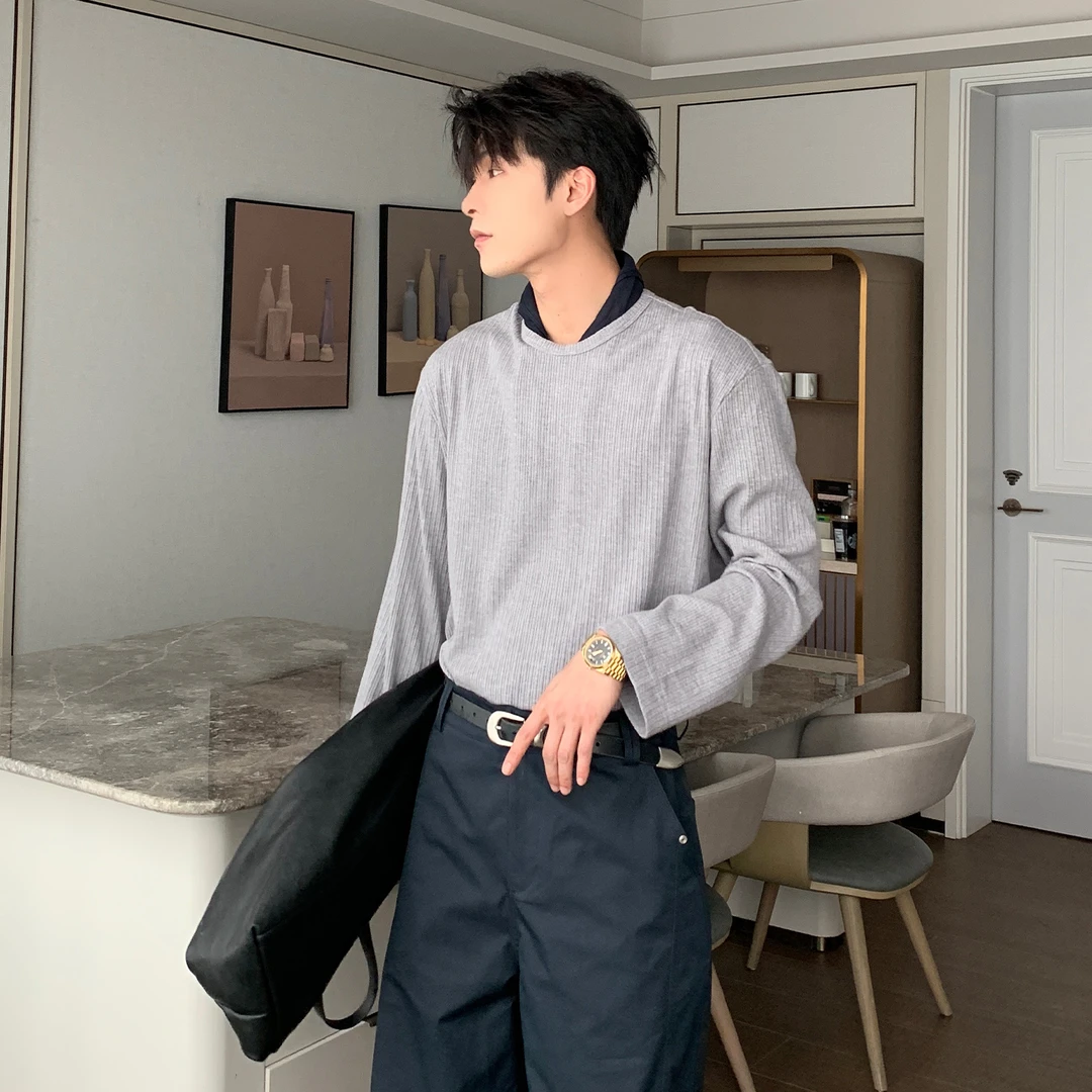 一轩轩轩【肤感巨好】春秋新款松弛慵懒人夫感打底内搭T恤上衣T626