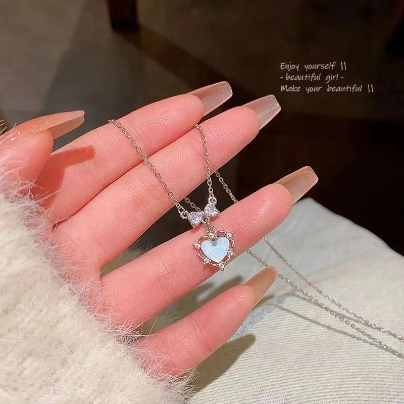 合金项链 韩国轻奢小众锆石爱心潮高级设计感冷淡风蝴蝶结锁骨链