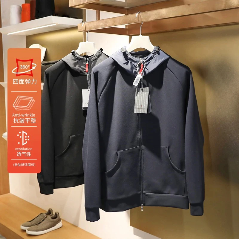 空气棉卫衣外套男2025早春新款时尚简约纯色帽衫男子休闲夹克