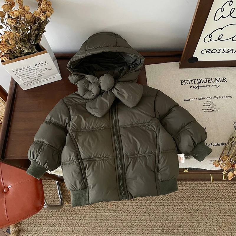 【现货】DW247608冬季新款儿童羽绒服宝宝连帽纯色外套90白鸭绒