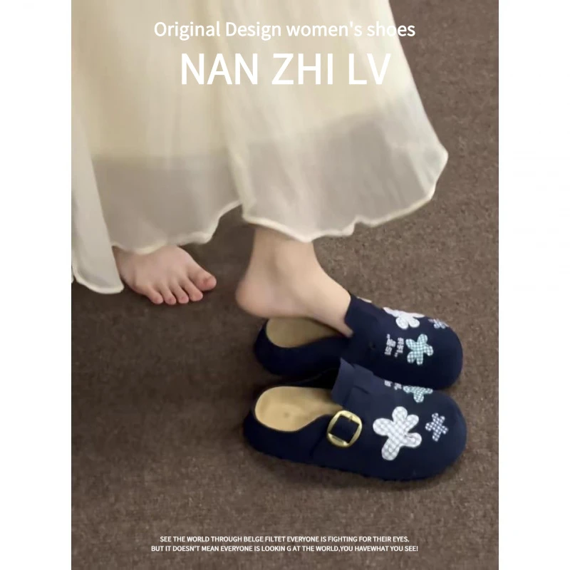 羊皮版！法式复古风时尚百搭包头半拖鞋女外穿休闲厚底勃肯鞋