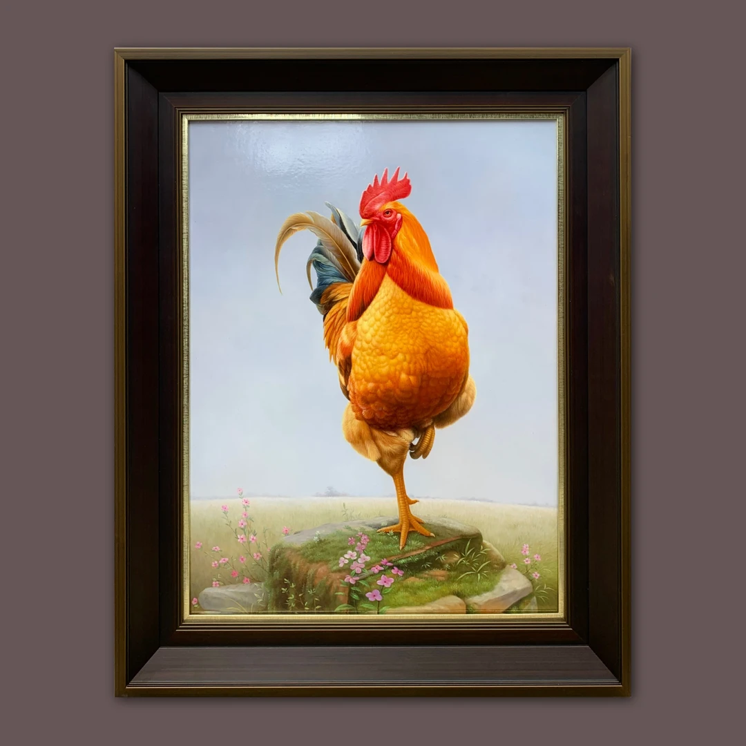 艺弘羽艺术 超写实动物公鸡《一鸣惊人》油画收藏 带框尺寸80×100cm