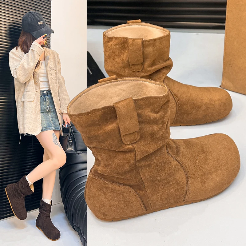 法式内增高勃肯短靴女2025年新款秋季百搭显瘦堆堆靴美拉德马丁靴