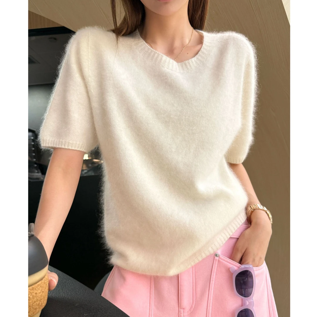 婉君【短袖-山羊绒or绵羊毛】秋季纯色圆领针织衫上衣LWJ25C3M2831