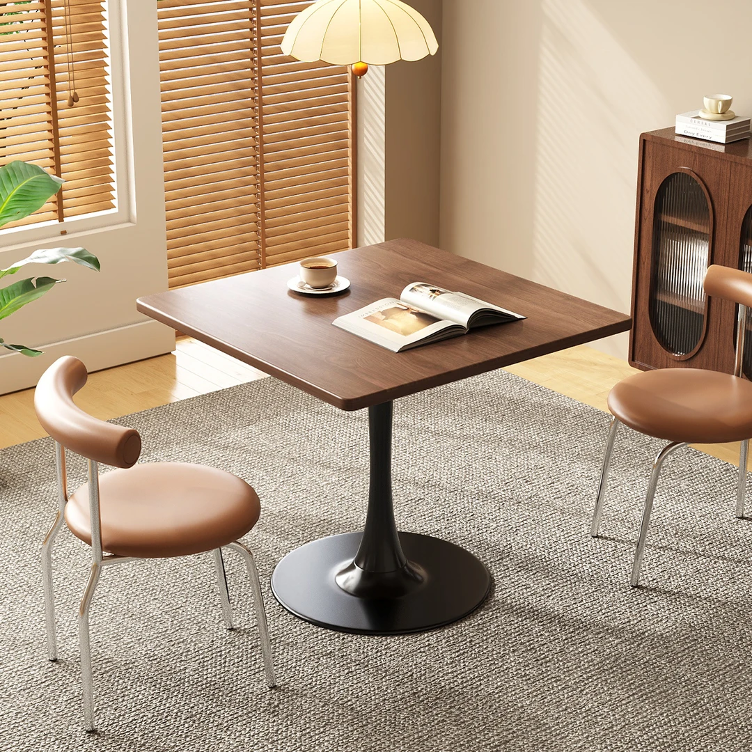 胡桃色方桌正方形洽谈桌小户型阳台茶几桌椅2024新款桌子餐饮商用