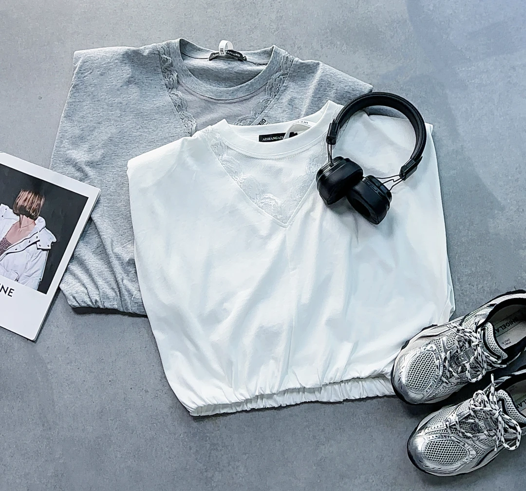 3372#夏季新款高级感时尚镂空蕾丝拼接垫肩无袖背心T恤上衣女