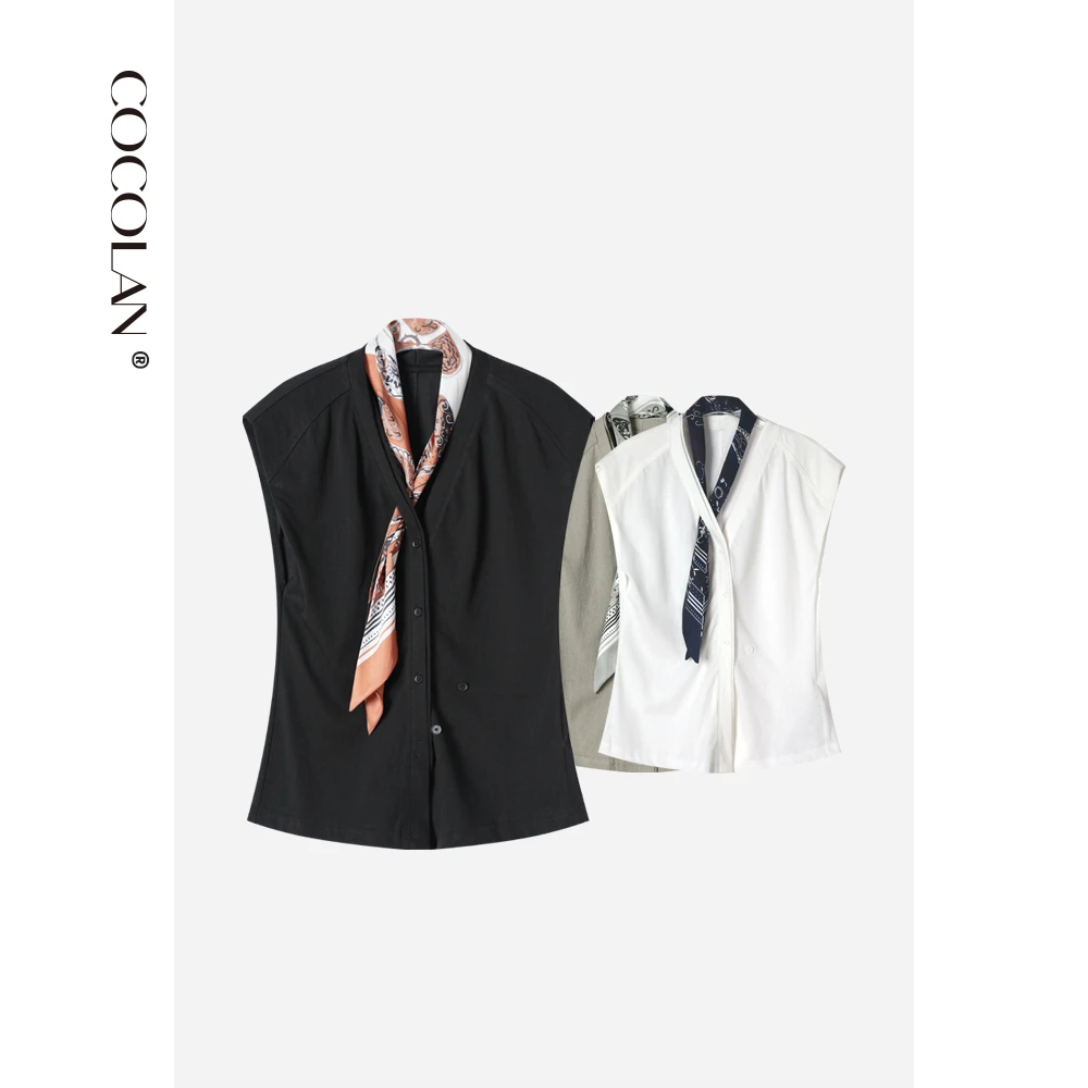 COCOLAN【维纳斯】夏季纯色短袖T恤女无袖背心丝巾上衣CL3XS6683