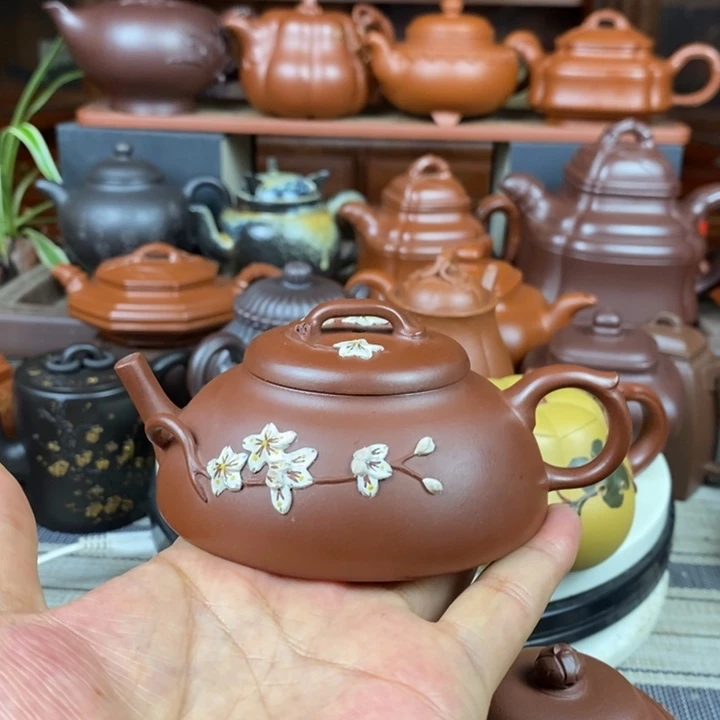 茶壶紫砂梅花半月130cc原矿老紫泥特价