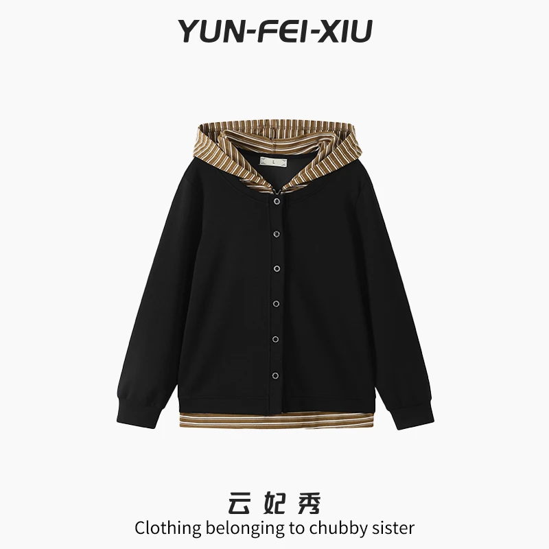 云妃秀大码女装卫衣时尚胖妹妹显瘦宽松百搭减龄连帽上衣秋68716