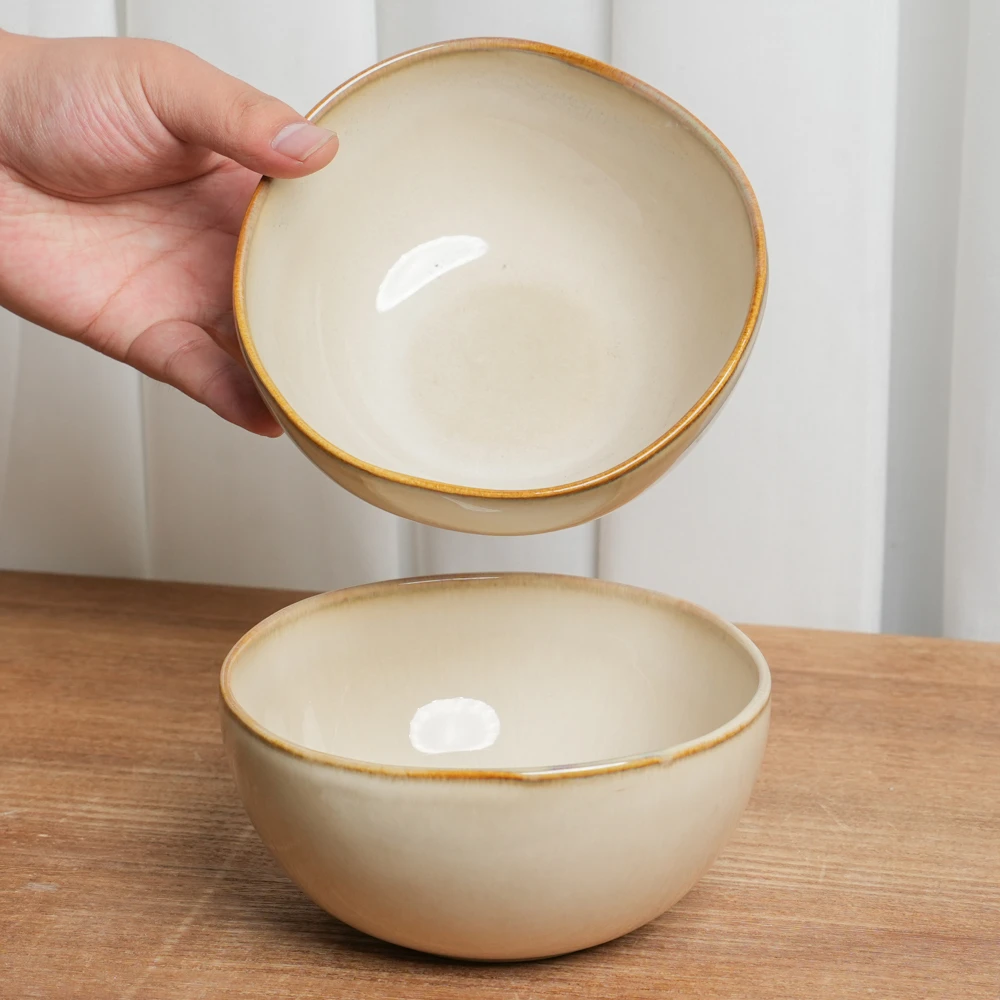 【瑕疵】大号米饭碗釉下彩陶瓷碗窑变米黄异形吃饭碗餐具G1D/WC2A