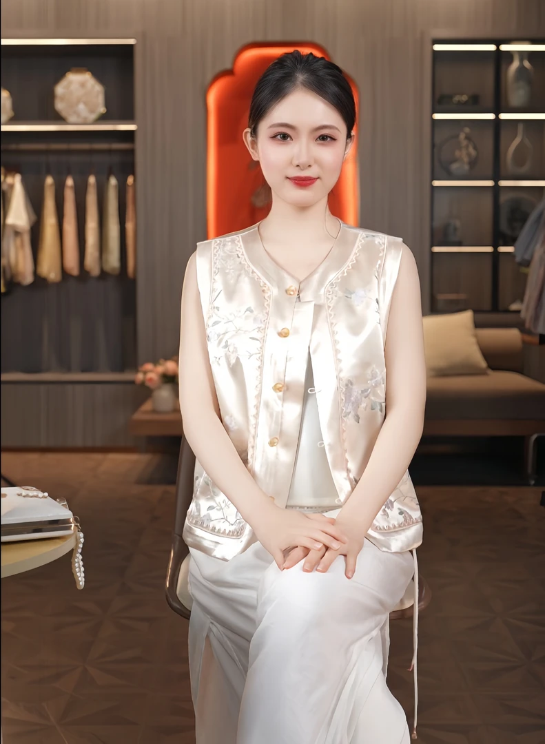 【栀菡】夏季2025新款马甲女装新中式宽松圆领绣花薄款气质上衣马夹