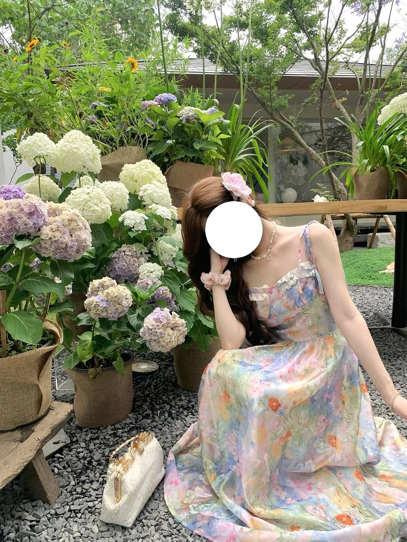 <BJXW>法式气质吊带看海沙滩度假风长裙
