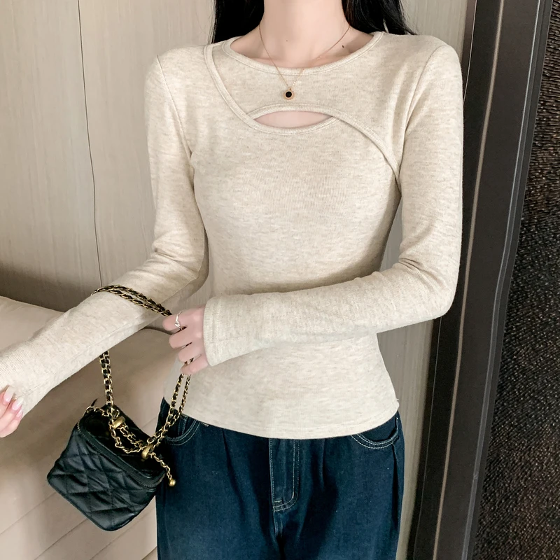 打底衫女秋冬加绒设计感2024新款辣妹长袖t恤内搭上衣纯色