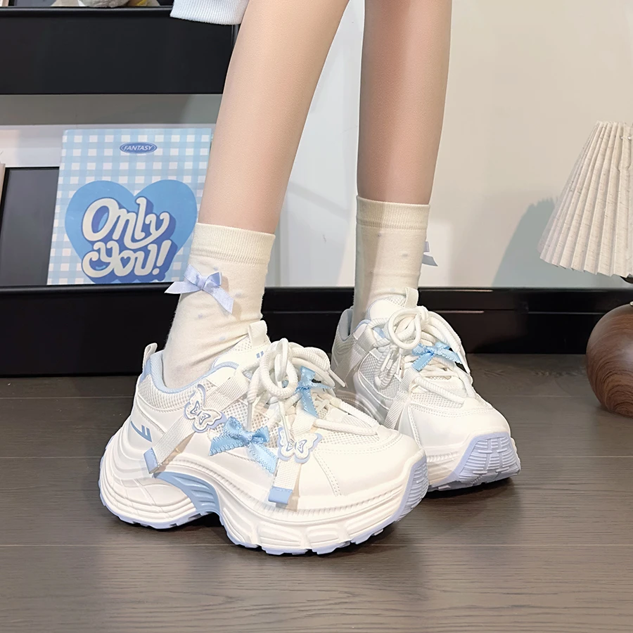回力白蓝蝴蝶老爹鞋女2025爆款百搭原创爆改蝴蝶结女鞋厚底运动鞋