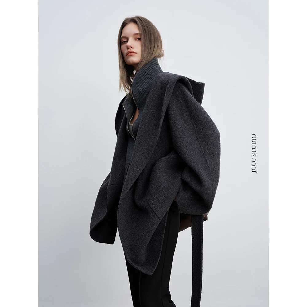 JCCC影子【琥珀黑标/银河暖】火山灰狐狸绒双面系带呢大衣JE5AMD11