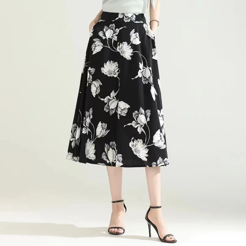 夏季定制显瘦高腰大摆裙出游气质休闲宽松半身裙中长款裙子