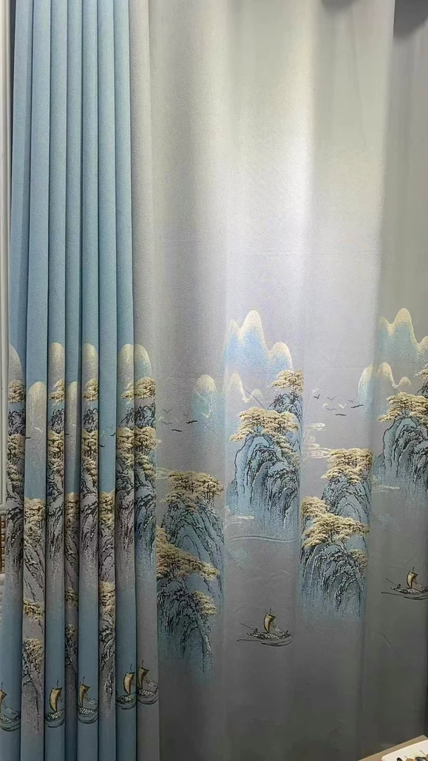 色织提花棉麻山水