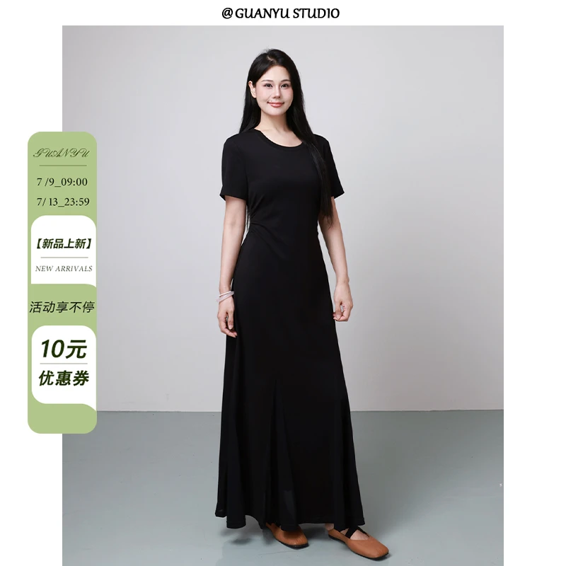 LX【气质黑桃】蛋妹大码女装微胖mm夏季拼接蕾丝显瘦连衣裙DM29715