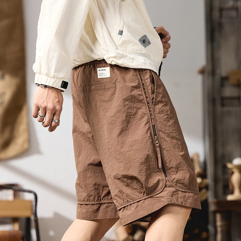 夏季薄款美式工装短裤百搭宽松免烫工装裤时尚百搭纯色直筒五分裤