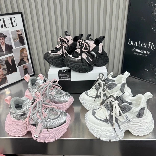 来862-15新款厚底秋冬加绒时尚拼色老爹鞋底厚7公分