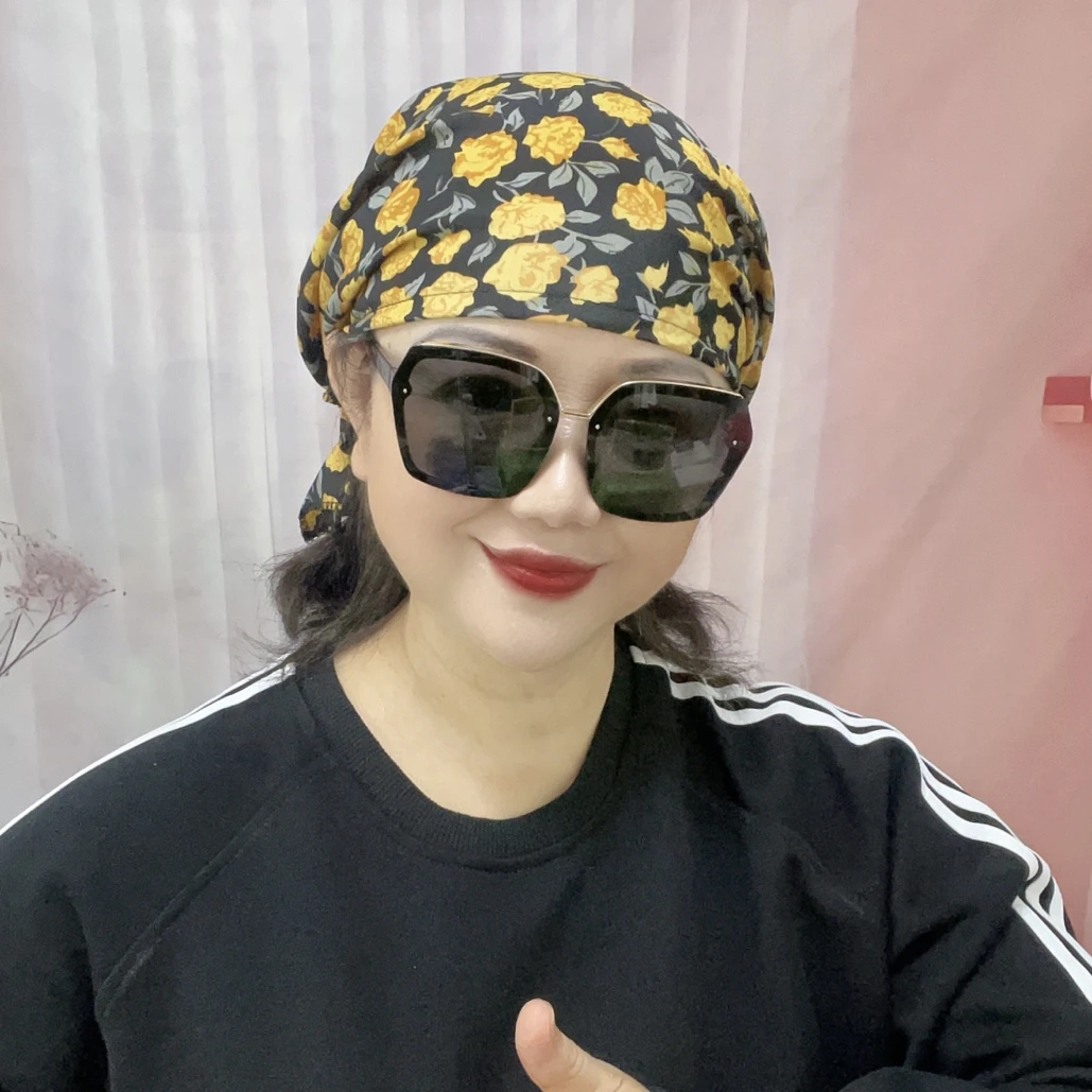 小飘带包头帽洋气减龄帽遮白发新款