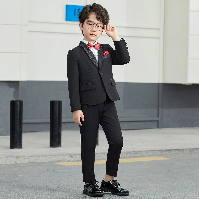 儿童礼服秋季新款帅气男童纯色小西装儿童钢琴主持走秀表演服套装