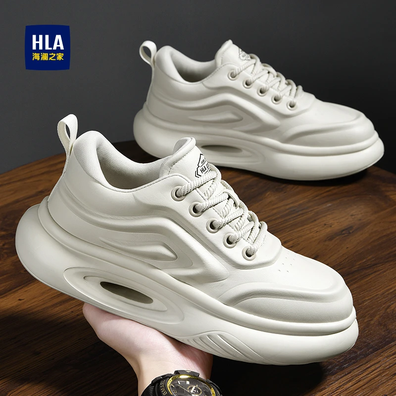 HLA/海澜之家秋季【虫洞科技】面包小白鞋减震增高踩屎感男士运动鞋