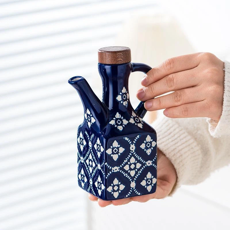 美式隔离花陶瓷油壶商用油瓶辣椒油瓶酱油醋壶家用厨房调料瓶