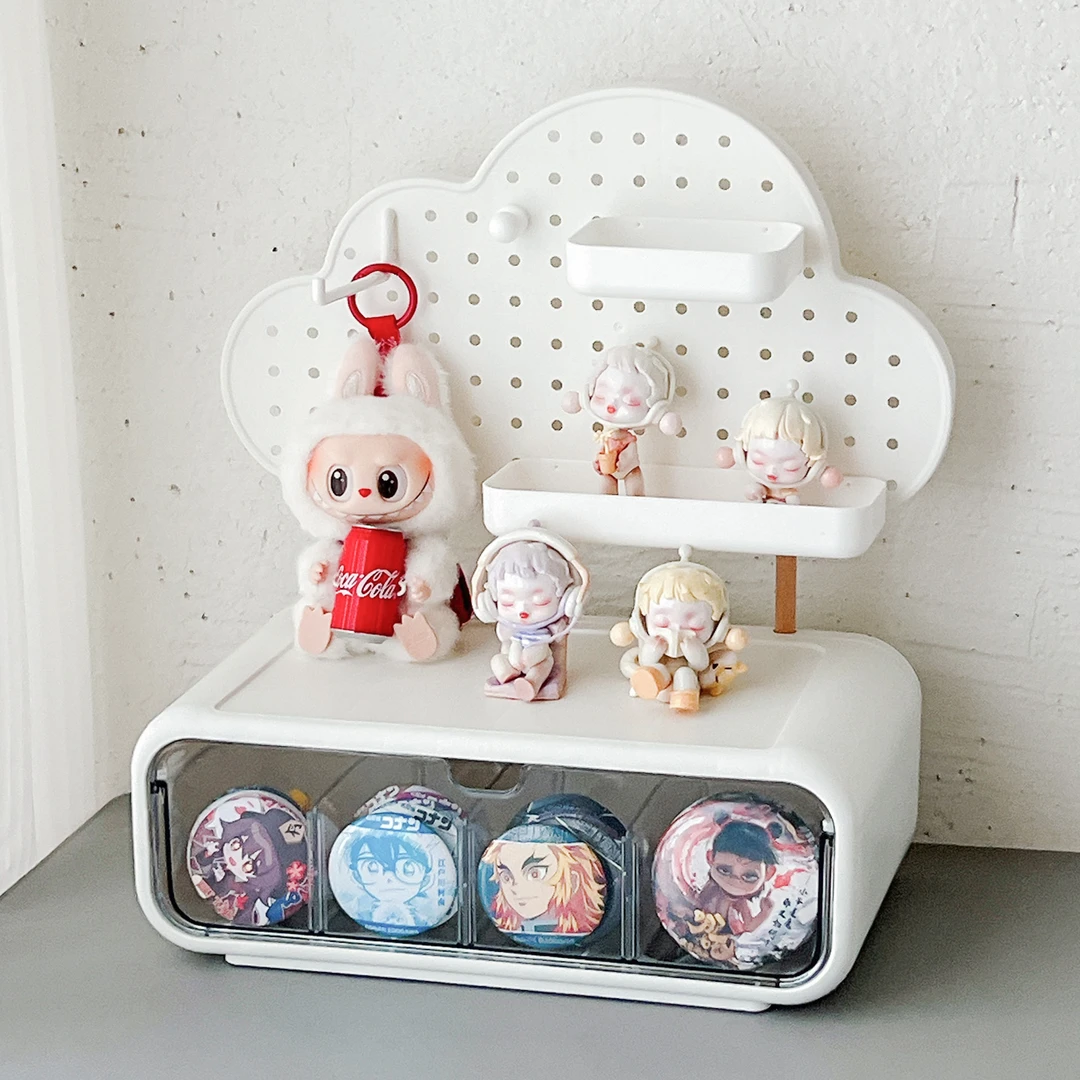 labubu展示架吧唧收纳盒泡泡玛特手办洞洞置物架宿舍桌面整理防尘