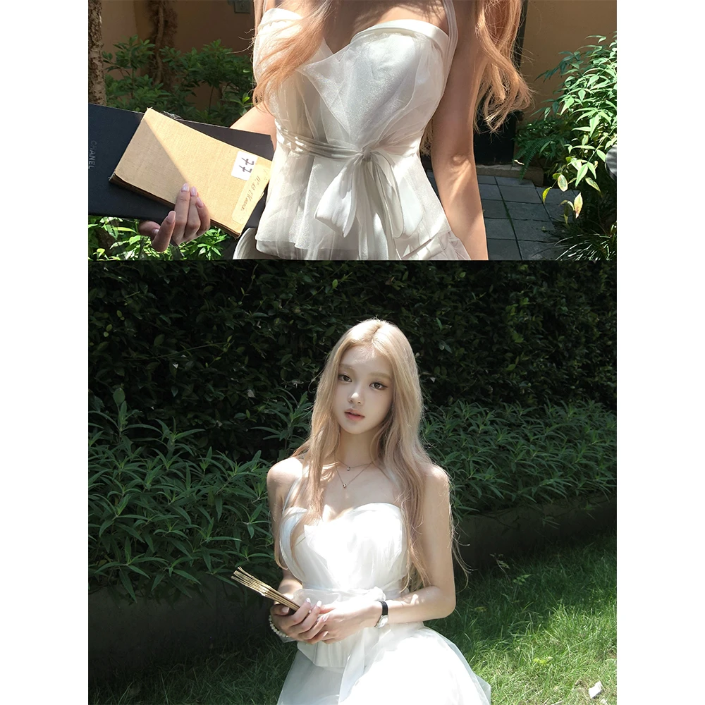 7/12「纱雾」氛围感缎面网纱挂脖带胸垫胸衣 鱼骨前6后4 掐腰显瘦